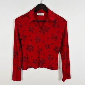 Black Pepper Clothing Red Blouse Women's Size X-Small Black Floral Pattern